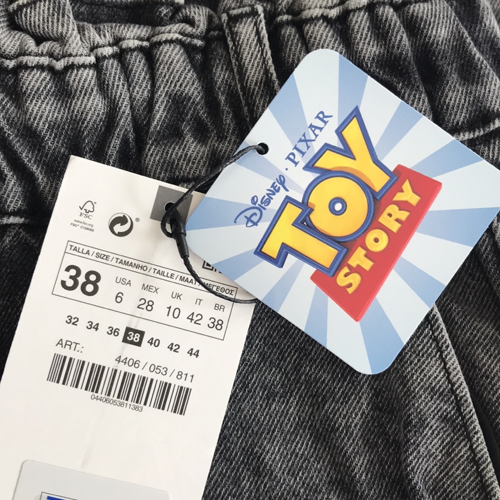 Zara X Disney Toy Story Paper Bag Jeans Grey Denim NWT - Picture 10 of 12